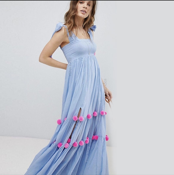 NWT Summer Pom Pom Beach Vacation Maxi Dress S: Small-Medium - Picture 3 of 13